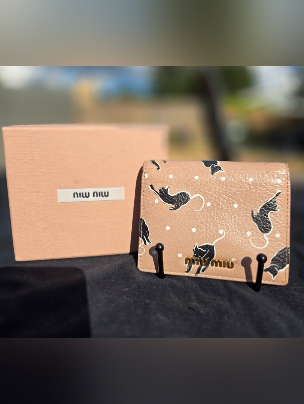 Miu Miu Pink Cat Print Leather Wallet